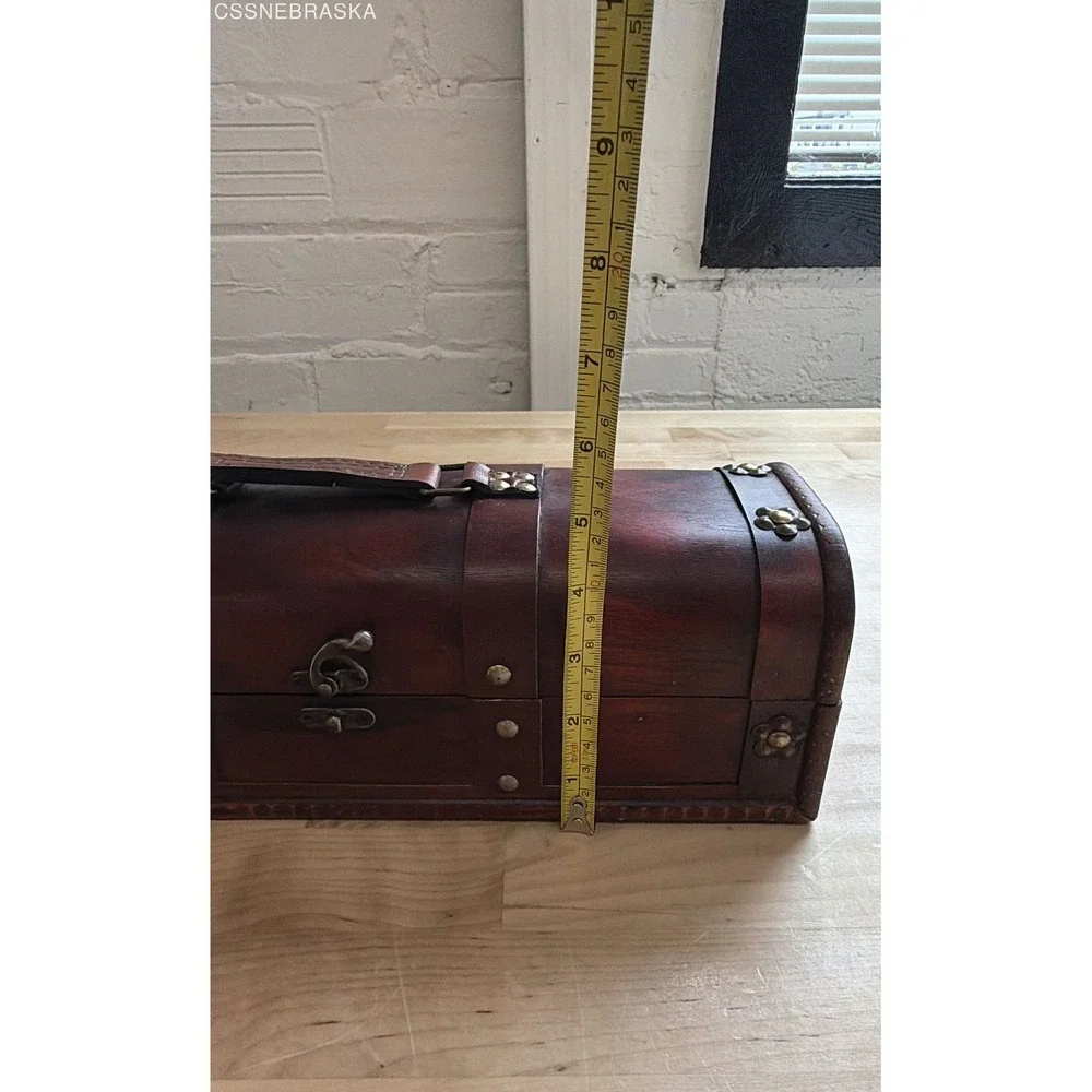 Vintage Decorative Wooden Treasure Chest Box Pirate Style Dome Top Studded